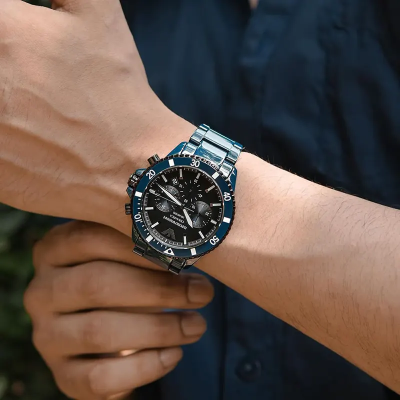 Emporio Armani World Explorer Blue Dial Ceramic Men's Watch